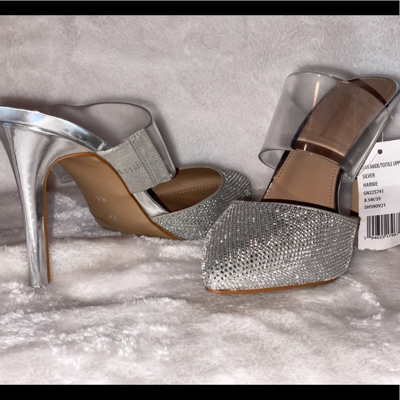 STUNNING BLING BCBG SILVER GLITTER WITH CLEAR RHINESTONES HIGH HEEL SHOES NWOT - Picture 11 of 16